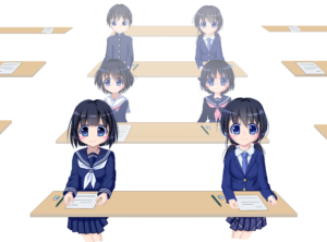 大教室での試験中のイメージイラスト